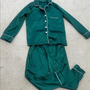 Green Kids Pajamas with White Trim